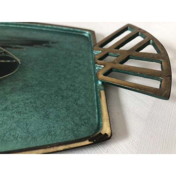 Vintage Mid-Century Metal Tray Oppenheim Hand Made Israel Fruit Bowl Grapes Wine - Picture 7 of 12